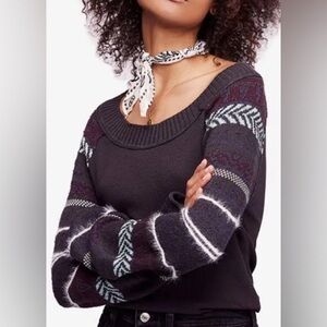 Free People Fairground Thermal Sweater waffle knit Small Bell sleeve boho crop